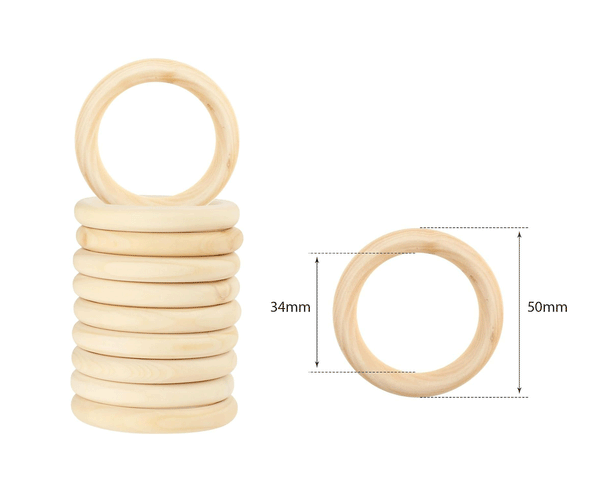 Pack de 10 argollas de madera 50mm para manualidades - Baúl de Ayün