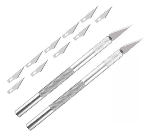 Set 2 Cutter Bisturi De Metal + Cuchillas Papeleria