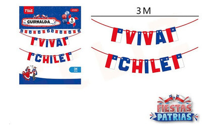 Set 2 Guirnaldas Decorativa Fiestas Patrias Viva Chile 3 Mts