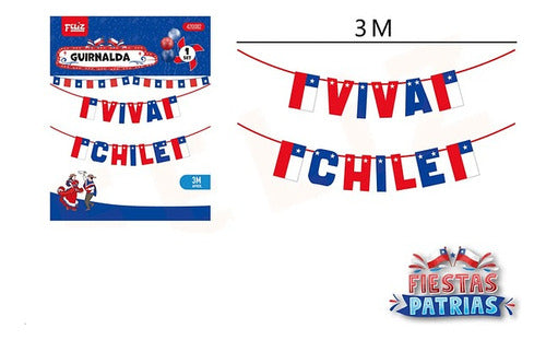 Set 2 Guirnaldas Decorativa Fiestas Patrias Viva Chile 3 Mts