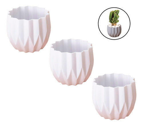 Set 3 Maceteros Decorativo De Plastico Estilo Moderno Cactus