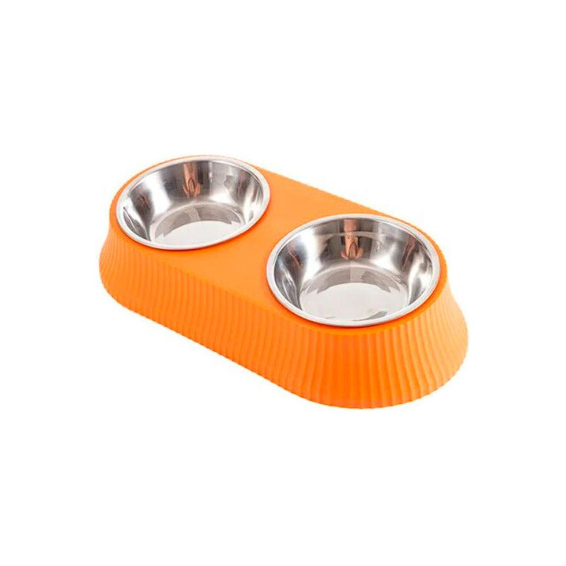 Comedero Plato Doble Acero Inox Para Mascotas Perro Gato