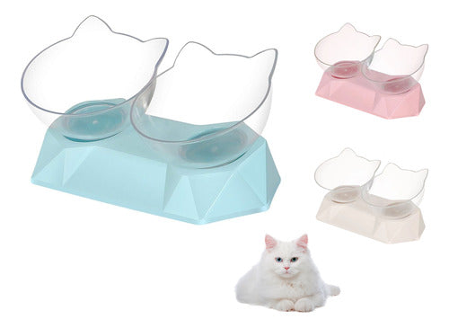 Plato Doble Para Mascotas Con Forma De Gato - 3 Colores