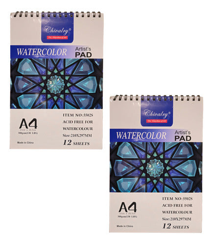 Set 2 Block Para Acuarelas A4 Papel 300grs 24 Hojas En Total