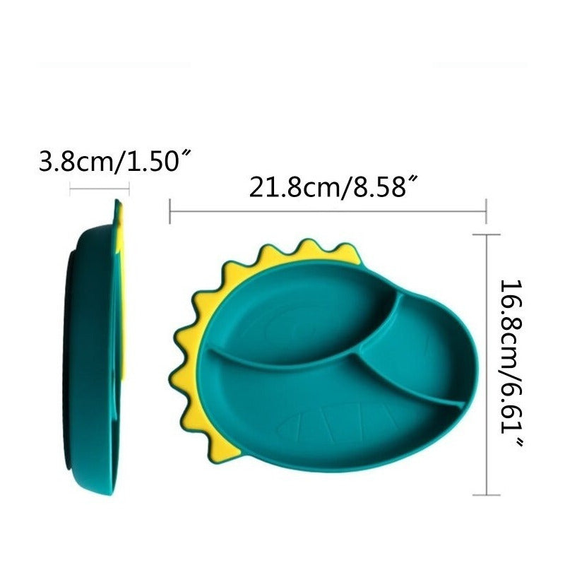 Set Plato De Silicona Dinosaurio Para Bebé Niños + Cubierto - Baúl de Ayün