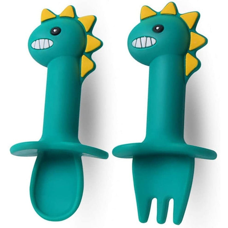 Set Plato De Silicona Dinosaurio Para Bebé Niños + Cubierto - Baúl de Ayün