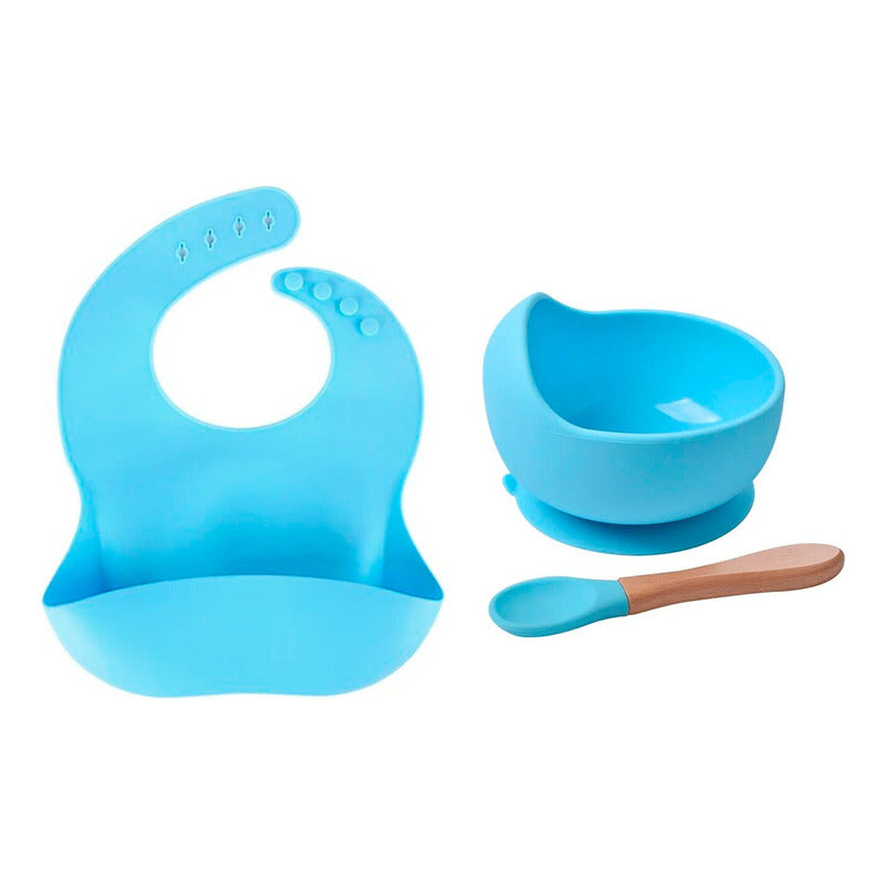 Set De Alimentación Silicona Bebé Cuchara + Plato + Babero