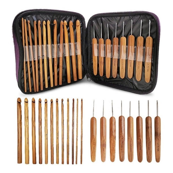 Set De 20 Palillos Crochet De Bambu Con Estuche