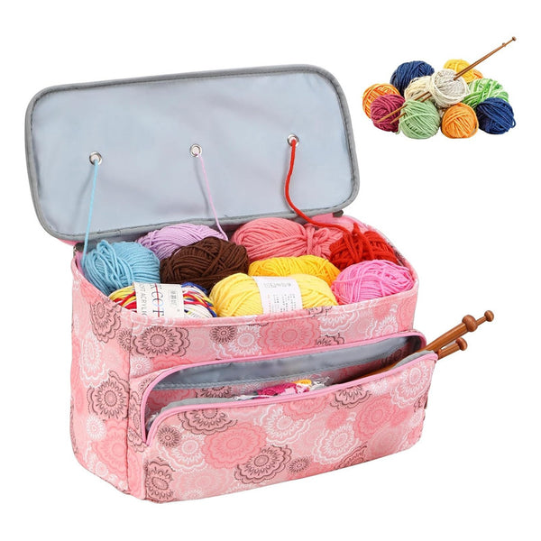 Bolso Organizador Porta Tejido Lanas Palillos Y Crochet Rosa - Baúl de Ayün