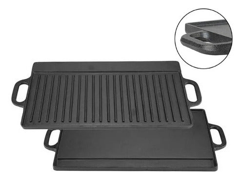 Plancha Reversible Churrasquera De Hierro Fundido 50x24cm