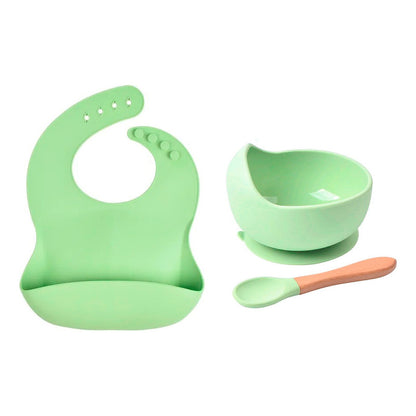 Set De Alimentación Silicona Bebé Cuchara + Plato + Babero