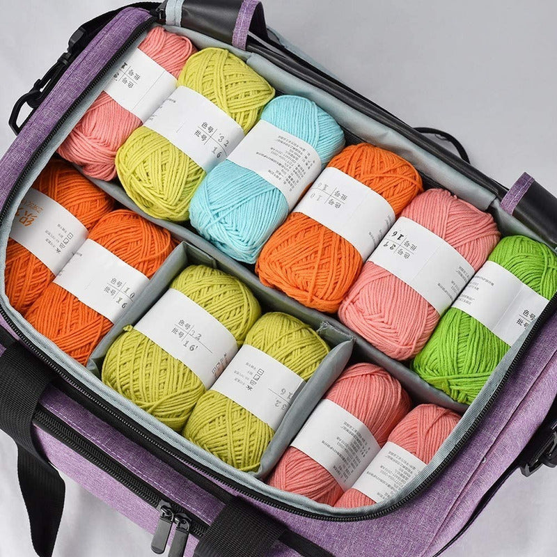 Bolso Organizador Tejido Lanas Palillos Y Crochet Grande - Baúl de Ayün