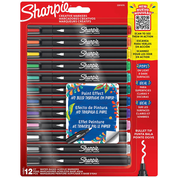 Marcador Sharpie Acrílico punta bala 12 colores surtidos - Baúl de Ayün