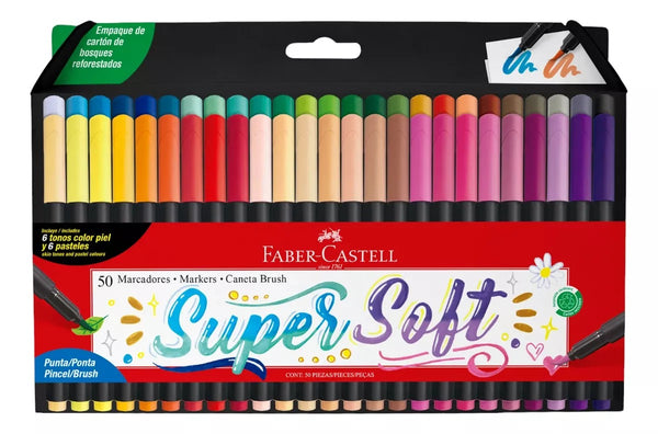 Faber-Castell Marcadores 50 Colores Supersoft Punta Pincel Lettering