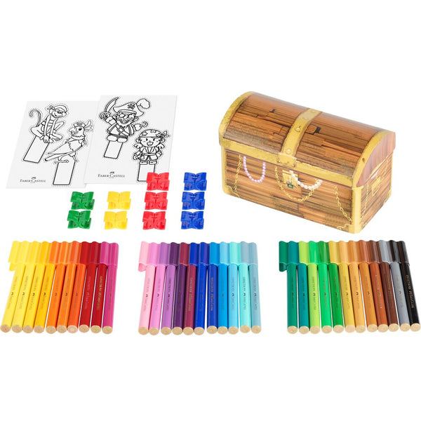 Set de 33 Marcadores Connector Cofre del tesoro metálico Faber Castell