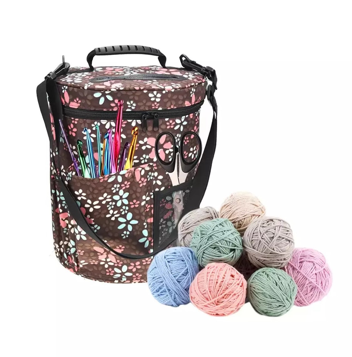 Bolso Porta Tejido Lanas Palillos Y Crochet Grande - Diseños